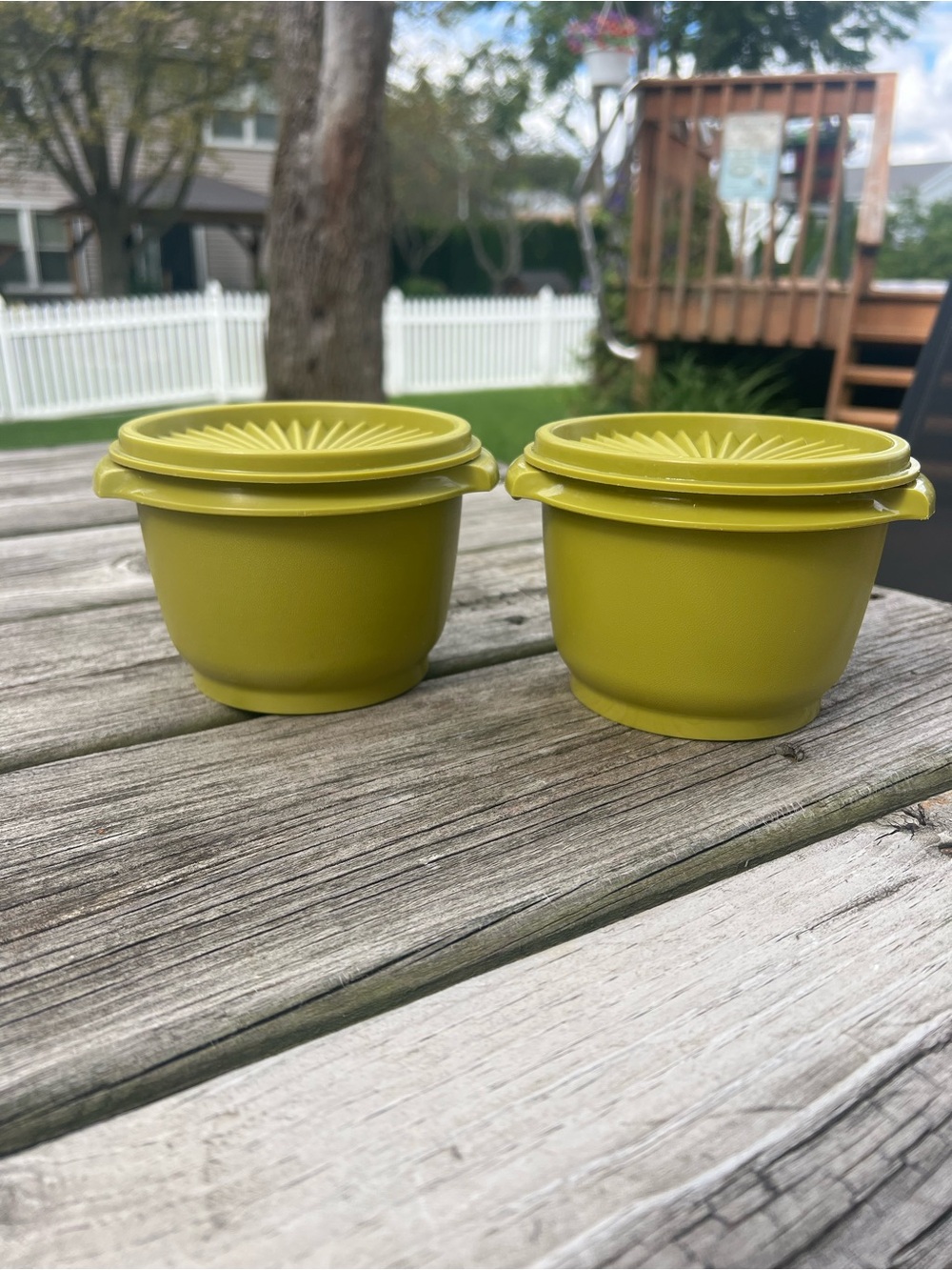 Vintage Pair Tupperware Avacado Green Storage Bowls with Lids